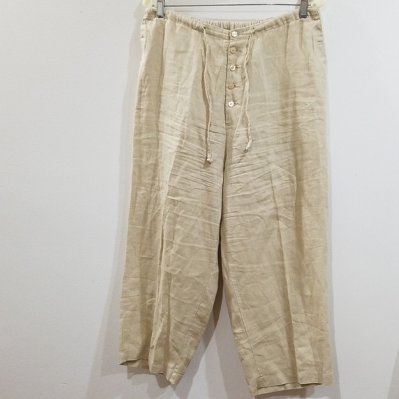 Bridge water studio tan100% linen capri pants set - Picture 2 of 16